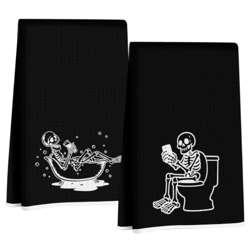 Jztco 2 Pcs Skeleton Hand Kitchen Towels - Halloween Skull Dishcloths, Multi 1447