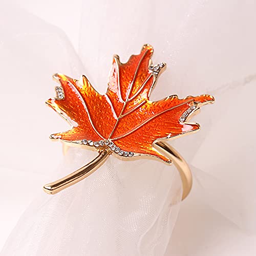 Orange Maple Leaf Napkin Rings Set of 8 - Fall Thanksgiving Table Decor