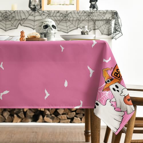 Pink Bat Ghost Halloween Tablecloth 60 x 140 Inch Rectangular Party Decor