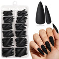 Black Stiletto Press On Nails Long Fake Nails - 144pcs with Glue & Tabs - AddFavor