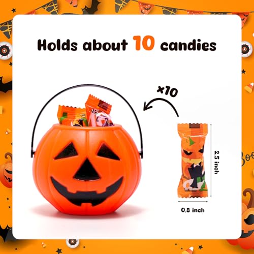Mini Halloween Pumpkin Buckets - 12 Pack Small Candy Buckets for Trick-or-Treating