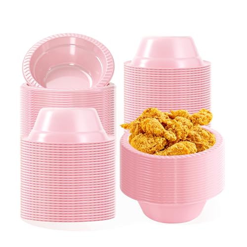 Pink Disposable Plastic Bowls (100 Pcs) - 12oz Party, Salad, Dessert, Picnic