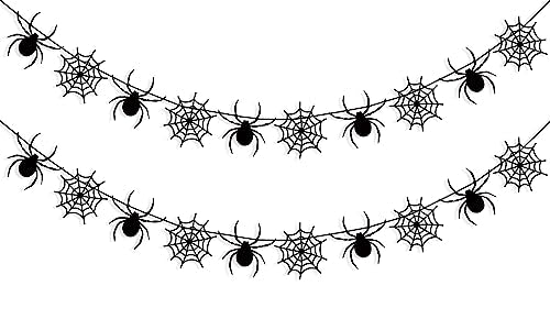 Halloween Spider Web Banner Garland - Felt Spiders & Webs, Indoor Outdoor Decorations