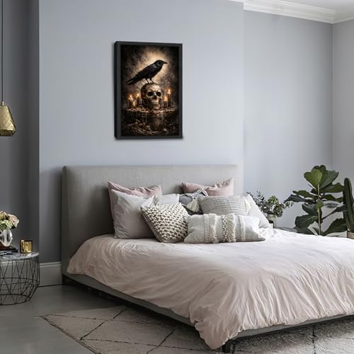 Gothic Crow Wall Art Canvas Print - Raven Skull Dark Academia Decor 24x16 in - Variation of Crow