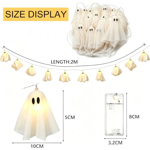 White 6.5FT Fabric Ghost String Lights for Halloween Party - Warm Glow