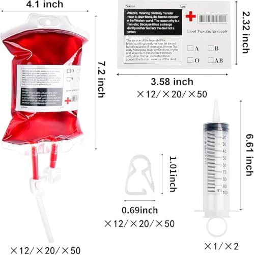 20 Packs Halloween Blood IV Drink Bags - 12 Fl Oz Reusable Party Favors