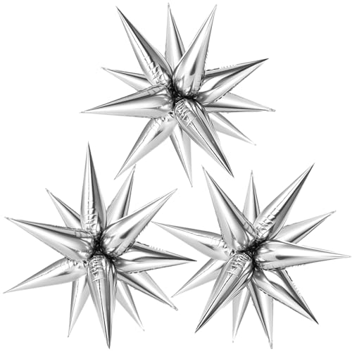 Silver Star Foil Balloons Set - Explosion 12-Point Cone Balloons for Wedding & Party Decor - Variation: Silver Star Cones