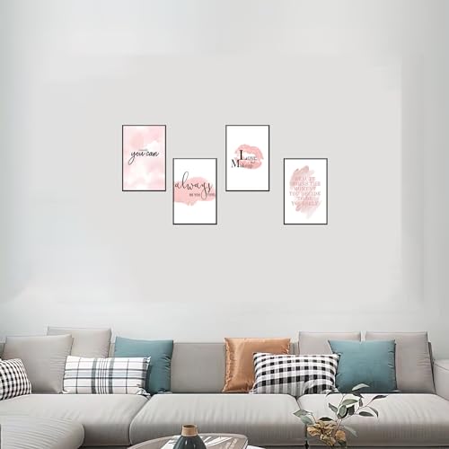Pink Motivational Wall Art Canvas Set of 4 - Fashion Quote for Girls Room Decor
