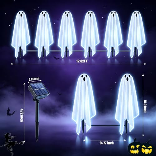 Solar Ghost Lights Outdoor Decorations - 6 Pack Spooky Pathway LED Stakes
