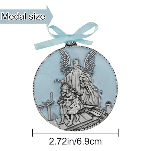 Guardian Angel Baby Crib Medal Baptism Wall Decor - Blue Keepsake Gift for Boy