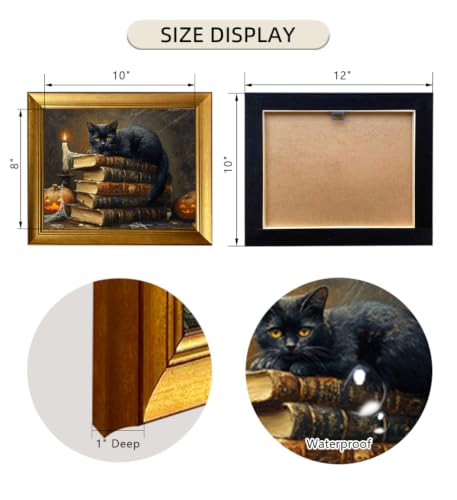 Gongyuanyihao Arts Vintage Halloween Wall Art - Black Cat & Pumpkins Canvas Print, 10x12in Ready to Hang