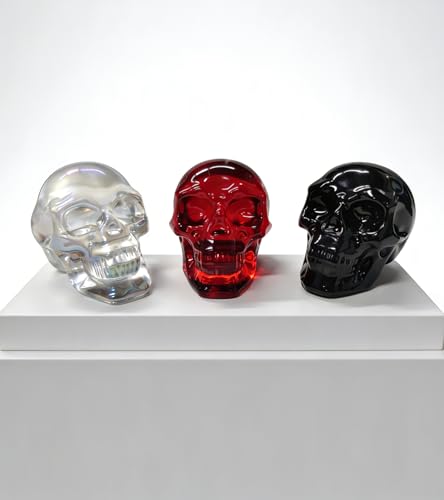 Red Crystal Skull Figurine - Handmade Glass Gothic Decor, Compact Size