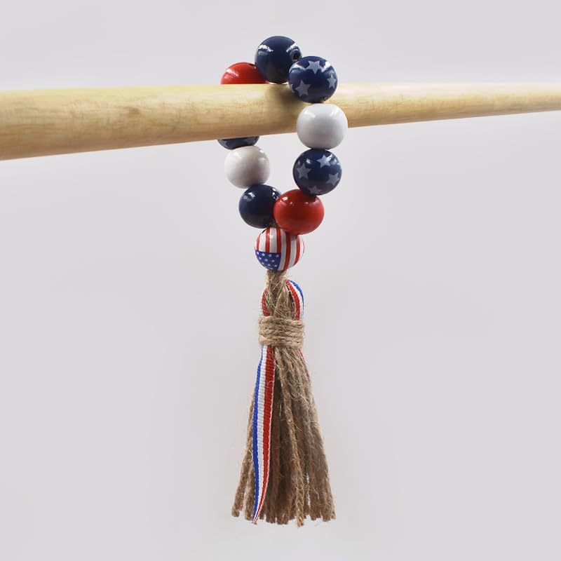 Patriotic Wood Bead Napkin Rings Set of 6 - Independence Day Home Decor