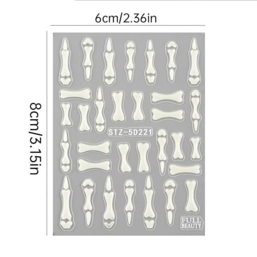 Halloween Skeleton Bone Nail Art Stickers - 2 Style Self-Adhesive Gothic Decals