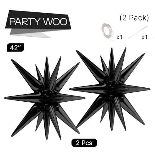 Black Star Spike Balloons 2pcs - 42 Inch Foil Explosion Mylar Party Balloons
