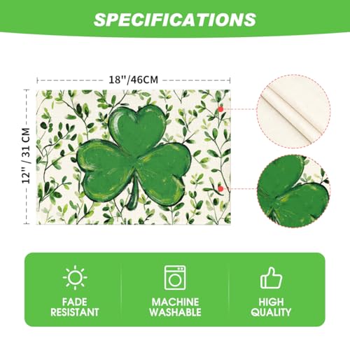 Green Shamrock Placemats Set of 4 - 12x18 Inch Rectangular Lucky Irish Table Decor