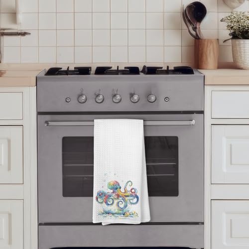 Beach Octopus Hand Towels - Coastal Marine Pattern for Bathroom & Kitchen, 16x24 Inches