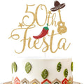 Gold Glitter 50th Fiesta Cake Topper - Mexican Theme Birthday Decor