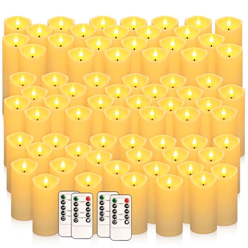 72 Pack Flameless Flickering LED Candles Outdoor Waterproof Ivory Set - 3 Sizes
