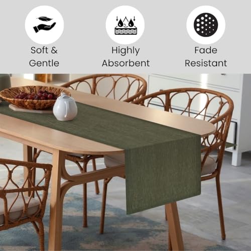 Olive Green Linen Table Runner 72 Inch Long - Rustic Farmhouse Decor