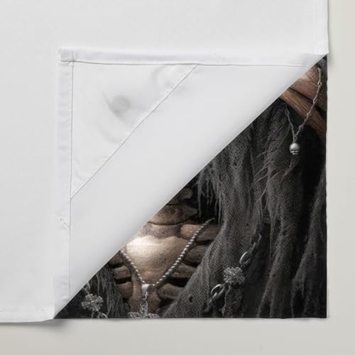 No Hook Halloween Skull Shower Curtain with Snap-In Liner - Gothic Skeleton Bathroom Decor - Axkl Variation