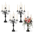5Arm Crystal Pendant Candle Holder Set - Black Taper Candlesticks for Home Decor, Weddings, Parties