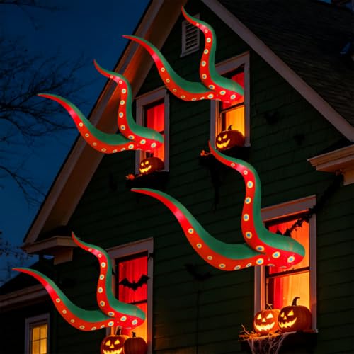 Juegoal 1 Pack Halloween Inflatable Octopus Tentacle Outdoor Decor - Lighted, 3.6ft Long