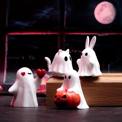 Halloween Ghost Mini Figurines Set - Cute Spooky Tabletop Decor & Party Favors