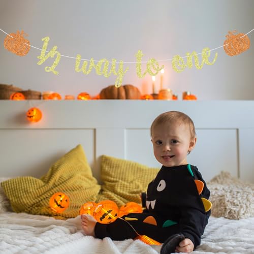 Half Birthday Banner - 1/2 Way to One Pumpkin-Themed Party Decor