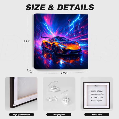 Super Car Wall Art Canvas Prints for Boys Bedroom & Men Room Decor - Framed Posters