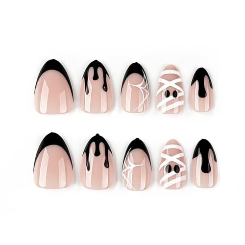 Halloween Press On Nails - Mummy & Spider Web Design, Style-31, 30 Pack