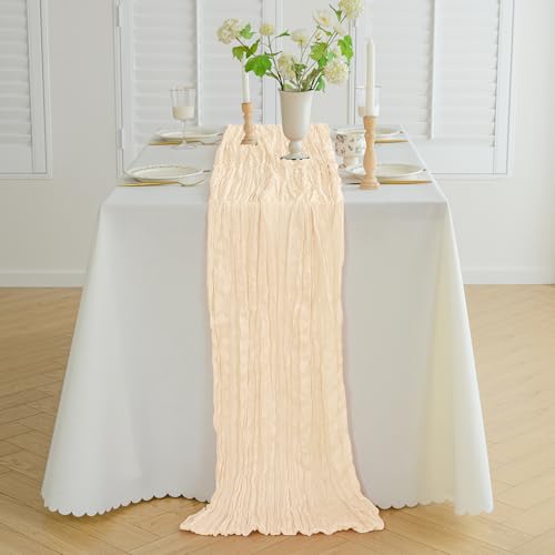 10FT Beige Cheesecloth Table Runner - Rustic Boho Wedding & Party Decor