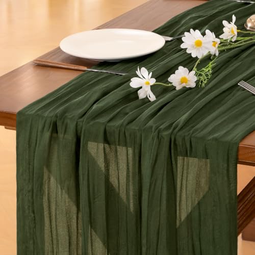 Olive Green Cheesecloth Table Runner 10ft x 6pcs Fall Boho Wedding Decor