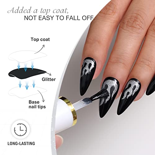 Black Flame Press-On Stiletto Nails - Medium Length Fake Nails for Women