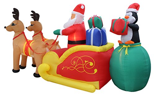 13 Ft Jumbo Lighted Christmas Inflatable Santa Claus and Penguin Scene