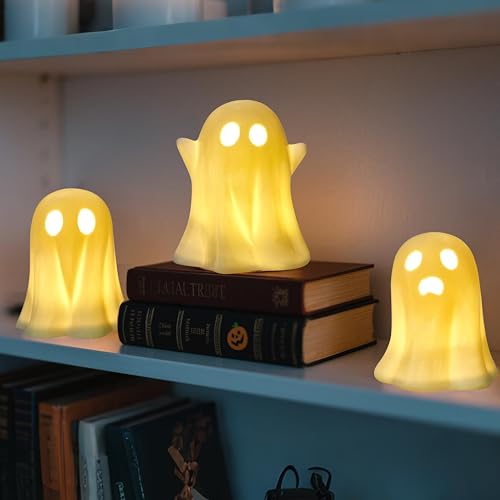 Cute Ghost Light Up Halloween Decor - White 2 Pack Ceramic LED Lanterns