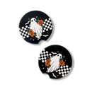 Halloween Car Coaster Set - Spooky Ghost & Bat Design, Absorbent Neoprene, Fits Most Vehicles