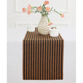 Linen Table Runner 14x90 Inch Pumpkin Black Striped - Handcrafted European Flax