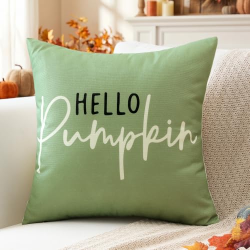 Artscope Hello Pumpkin Sage Throw Pillow Cover 22x22 Inch Fall Decor - Pack of 1