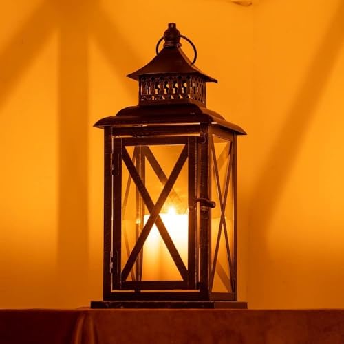 Black Indoor & Outdoor Decorative Lanterns - 2 Pack Large Hanging Candle Holders for Porch & Patio