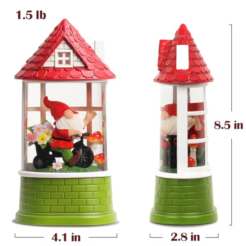 Castle Spring Snow Globe Lantern Easter Decor with Gnome & Timer - Indoor Lighted Gift