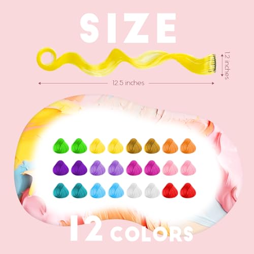 Dreamlover Colored Kids Crazy Hair Day Hair Extensions - Multi Colors 12.5 Inch, 24 Pieces