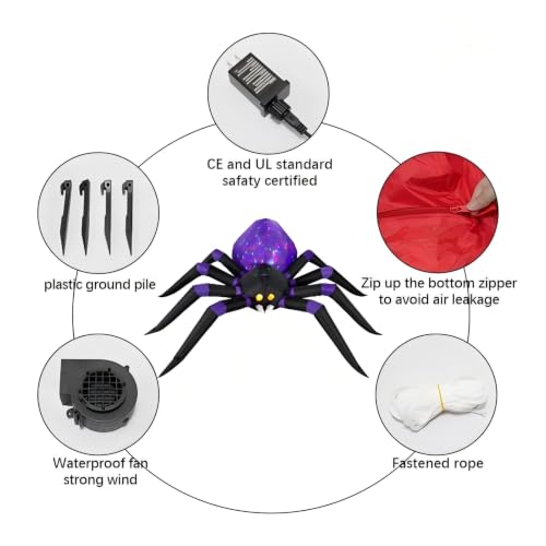 6FT Halloween Inflatable Spider Decor with LED Eyes - Outdoor Lawn & Garden Decoration