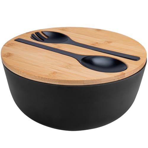 Large Bamboo Fiber Salad Bowl with Lid & Utensils - Eco-Friendly Kitchen Serving Set