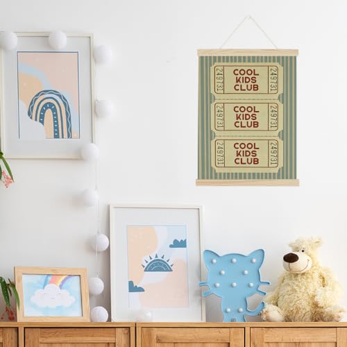 Kids Playroom Decor Banner - Retro Ticket Design with Stamp Variation