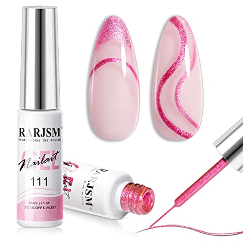 Pink Metallic Gel Nail Art Set with Mirror Chrome Effect and Thin Brush - 2PCS Rose Pink Variation
