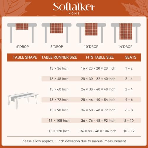 Softalker Fall Checkered Tartan Table Runner - Orange, 13x70 Inches (Variation: Orange Plaid / 13x70")