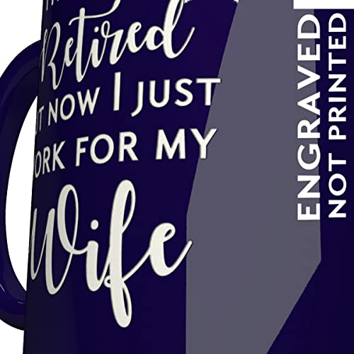 Cobalt Blue Retirement Coffee Mug - Engraved Joke Gift for Hubby & Dad