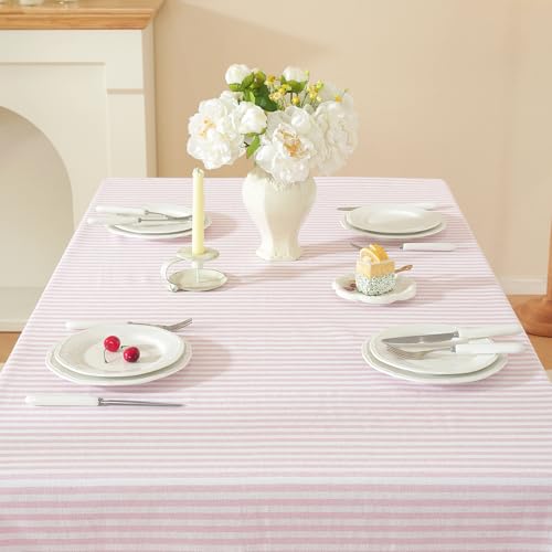 Pink Rectangular Tablecloth 55 x 70 Inch Cotton Blend Boho Picnic Decor with Tassels