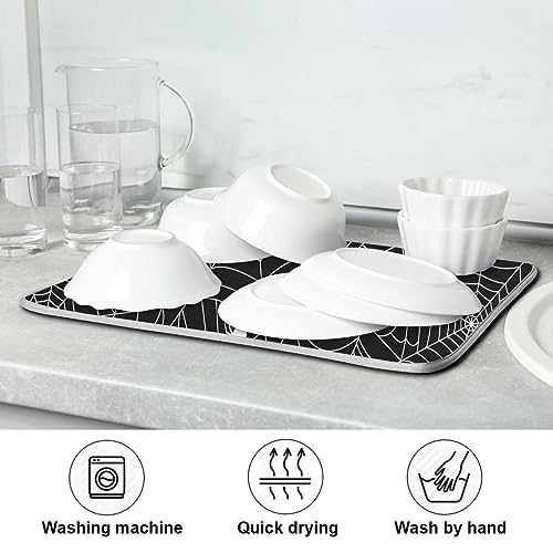 Halloween Spooky Spider Web Dish Drying Mat 16x18 Inch Microfiber Absorbent Reversible Kitchen Decor - Halloween